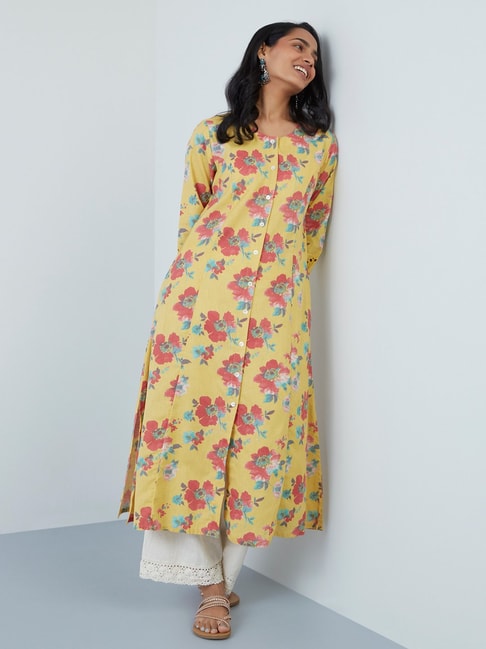 Utsa by Westside Yellow Floral Design A-Line Kurta Price in India