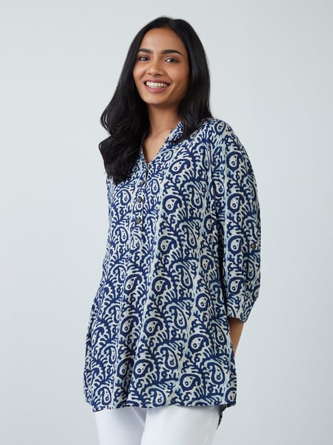 Utsa by Westside Indigo Paisley Printed High-Low Kurti Price in India