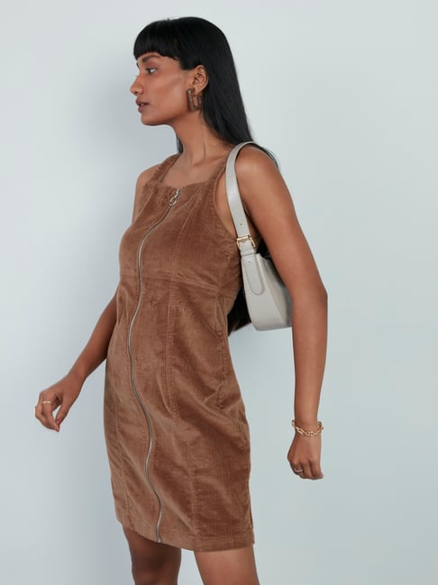 Nuon by Westside Brown Corduroy Beniffer Dress Price in India