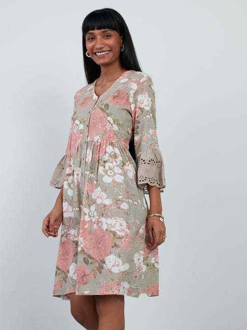 Bombay Paisley by Westside Taupe Floral-Printed Dress Price in India