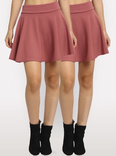 NEUDIS Pink Self Pattern Skater Skirt - Pack Of 2 Price in India