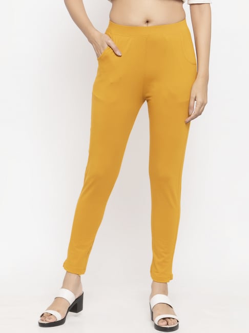 Stylish womens Cotton Trousers  Pants  Cigarette Pent Pencil Pant for  womenPack of 2  Colour Gajari  GYellow Mustard