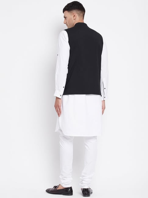 Buy MALENO Men's White Kurta Pyjama Set With Sleeveless Black Jacket at  Amazon.in