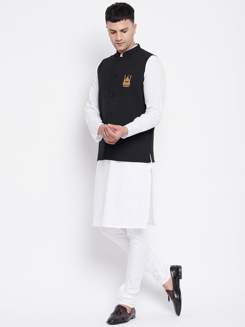 White kurta with deals black waistcoat