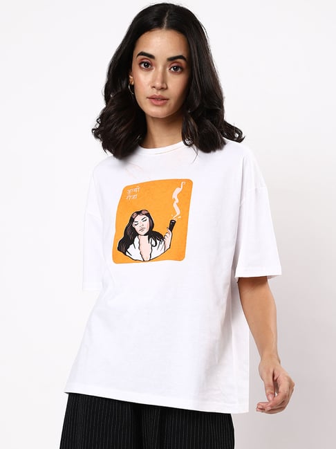 Bewakoof White Printed T-Shirt Price in India