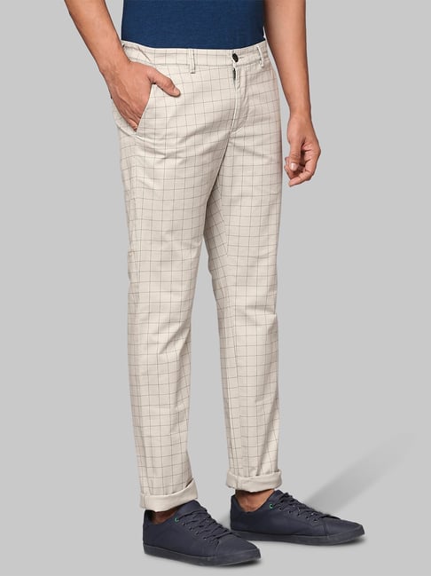 Buy Men Cream Check Super Slim Fit Casual Trousers Online  695931  Peter  England