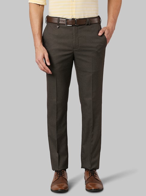 Park Avenue Brown Super Slim Fit Flat Front Trousers