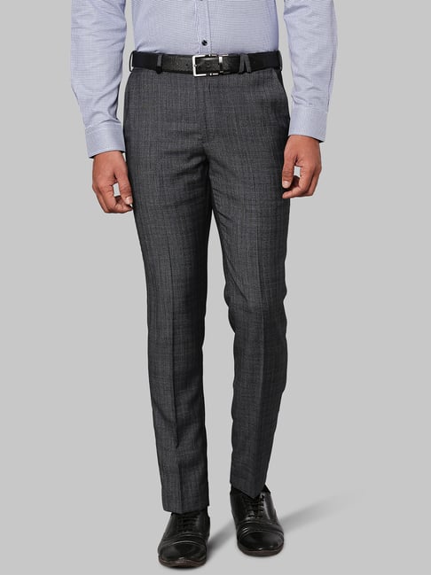 Park Avenue Dark Grey Super Slim Fit Flat Front Trousers