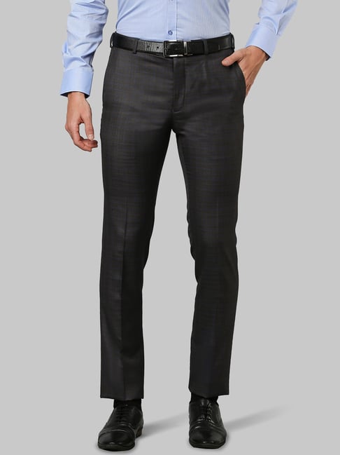 Buy Greenfibre Men Solid Grey Poly Viscose Slim Fit Formal Trouser online