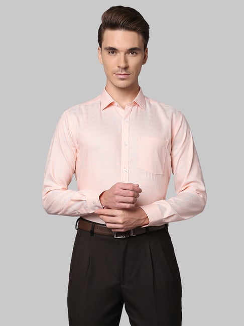 Park Avenue Orange Slim Fit Self Design Cotton Shirt