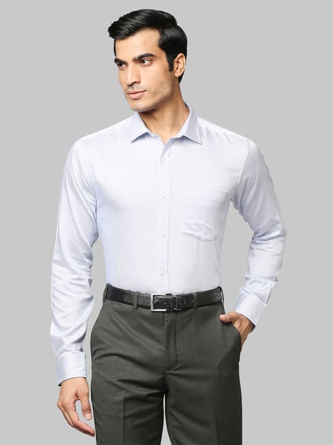 Park Avenue Blue Slim Fit Self Design Cotton Shirt