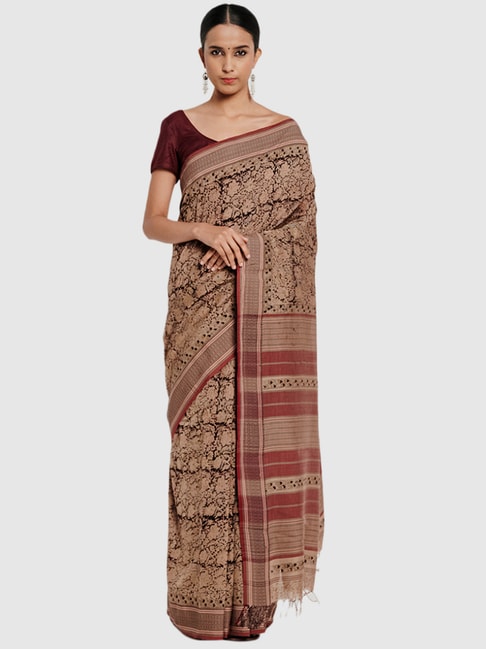 Fabindia Beige Cotton Silk Printed Saree Price in India