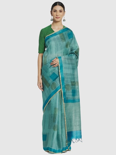 Fabindia Blue Silk Printed Saree Price in India