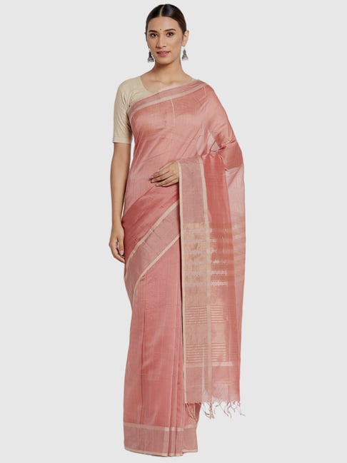 Fabindia Pink Cotton Silk Woven Saree Price in India