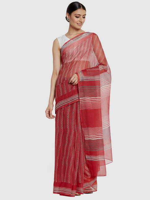 Fabindia Red Cotton Silk Printed Saree Price in India