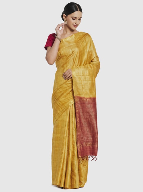 Fabindia Yellow Silk Woven Saree Price in India