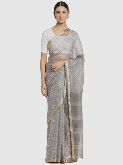 Fabindia Grey Silk Printed Saree Price in India