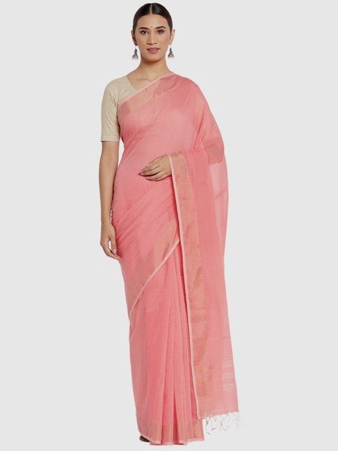 Fabindia Pink Cotton Silk Woven Saree Price in India