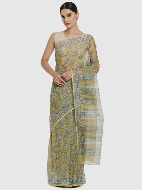 Fabindia Green Cotton Silk Printed Saree Price in India