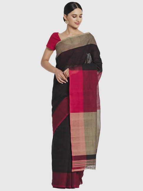 Fabindia Black Cotton Woven Saree Price in India