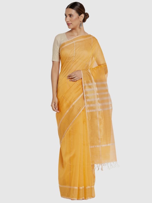 Buy Fabindia Yellow Cotton Silk Woven Saree for Women Online