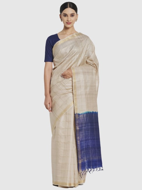 Fabindia Beige Silk Woven Saree Price in India