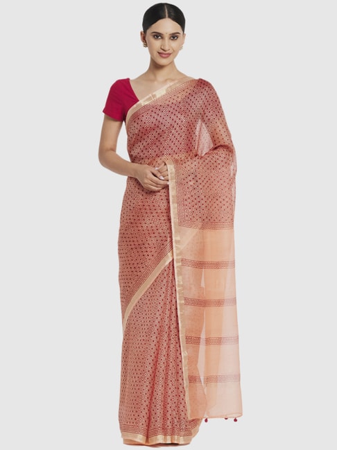 Fabindia Orange Silk Printed Saree Price in India