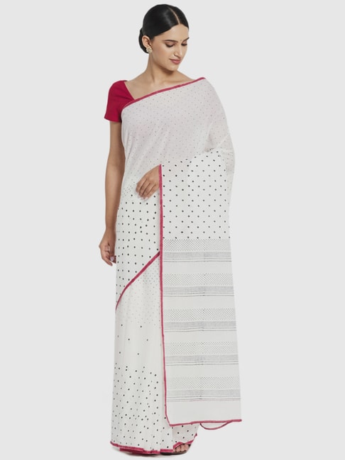 Fabindia White Cotton Printed Saree Price in India