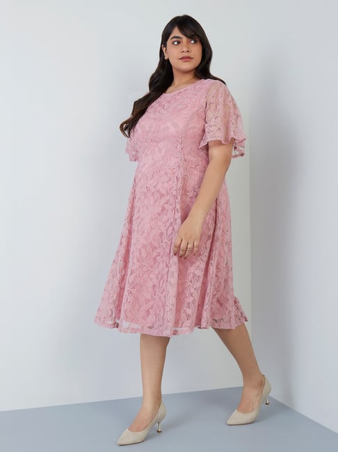 Gia Curves by Westside Pink Lace Design Angelina Dress Price in India