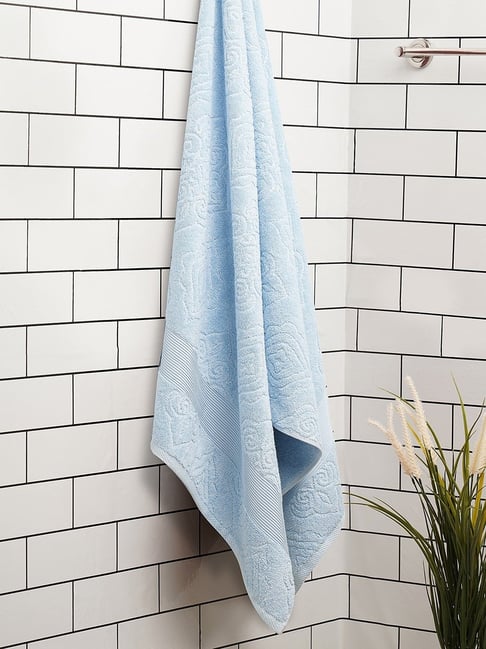 Buy Spaces Turkvilla Self Blue 550 GSM Cotton Bath Towel at Best