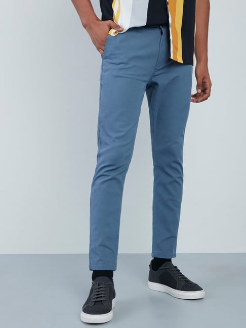 Buy Men Blue Solid Super Slim Fit Casual Trousers Online - 790492 | Peter  England