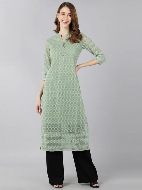 Kipek Green Embroidered Straight Kurta Price in India