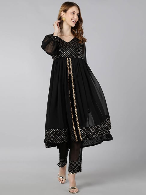 Kipek Black Embellished Kurta Pant Set Price in India