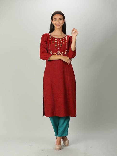 Buy Casual Wear Red Embroidery Work Georgette Kurti Online From Surat  Wholesale Shop.