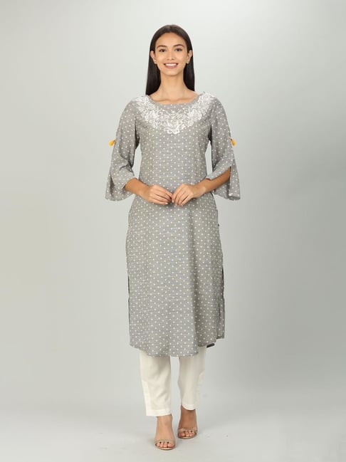Casual Black and Grey color Cotton fabric Kurti : 1861737