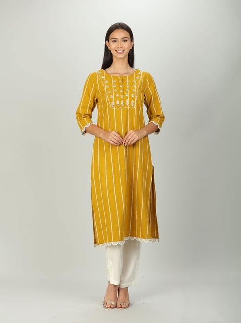 Knee Long Round Neck Fabclub Women Rayon Printed Straight Mustard Yellow  Kurti at Rs 279/piece in Ahmedabad