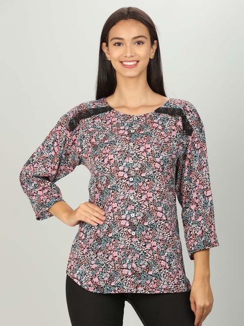 Mustard Multicolor Floral Print Top Price in India