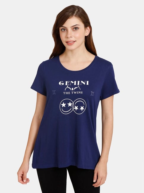 Rosaline by Zivame Navy Graphic Print T-Shirt Price in India