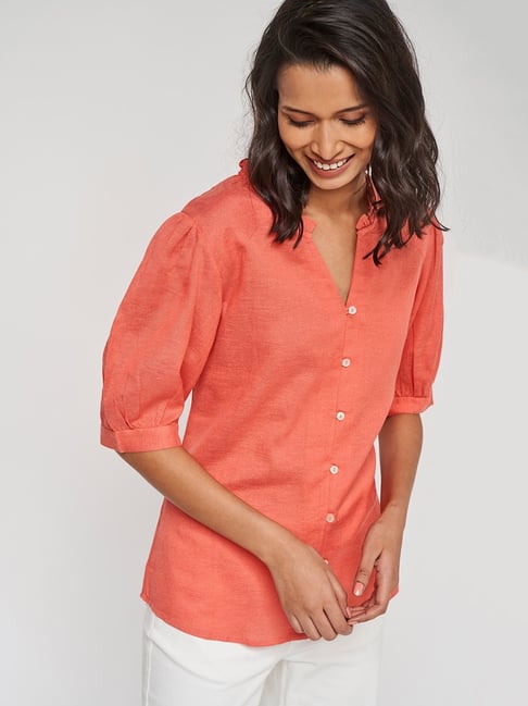 AND Peach Regular Fit Shirt Price in India