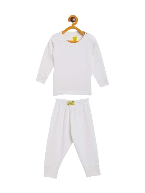 Neva Kids White Cotton Striped Full Sleeves Thermal Top Set