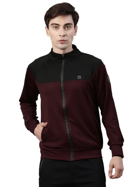 Proline Maroon & Black Regular Fit Colour Block SweatShirt