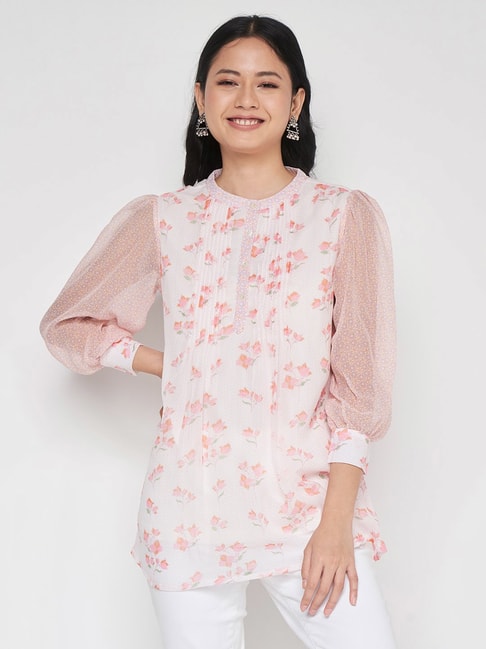 Global Desi Light Pink Printed A-Line Top Price in India