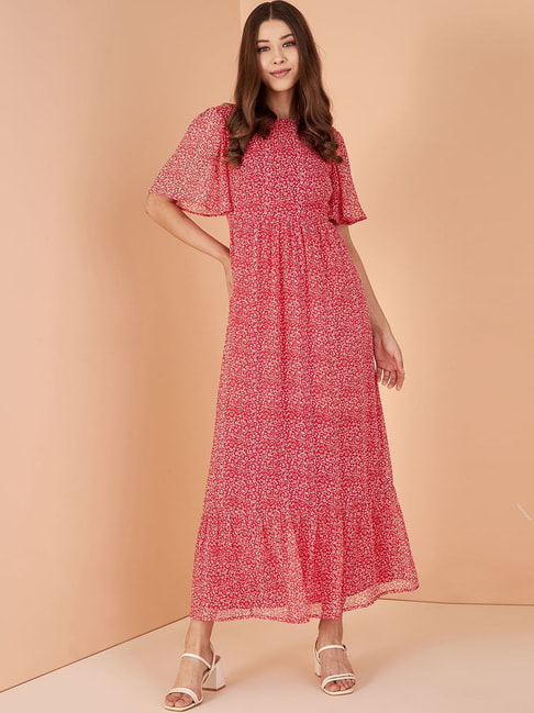 Femella Red Floral Print Maxi Dress Price in India