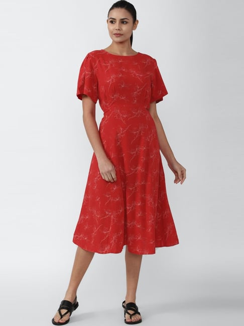Van Heusen Red Printed A-Line Dress Price in India