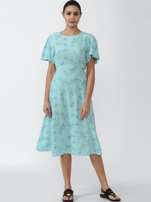 Van Heusen Sky Blue Printed A-Line Dress Price in India
