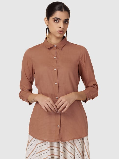 Indya Orange Cotton Regular Fit Shirt Price in India