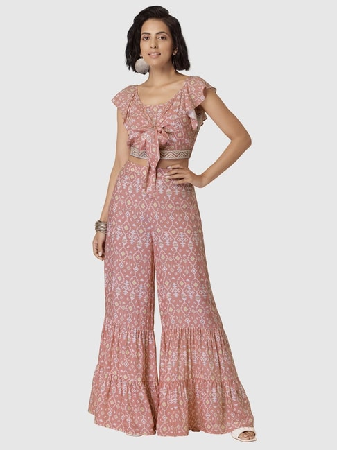 Indya Pink Printed Crop Top Sharara Set Price in India