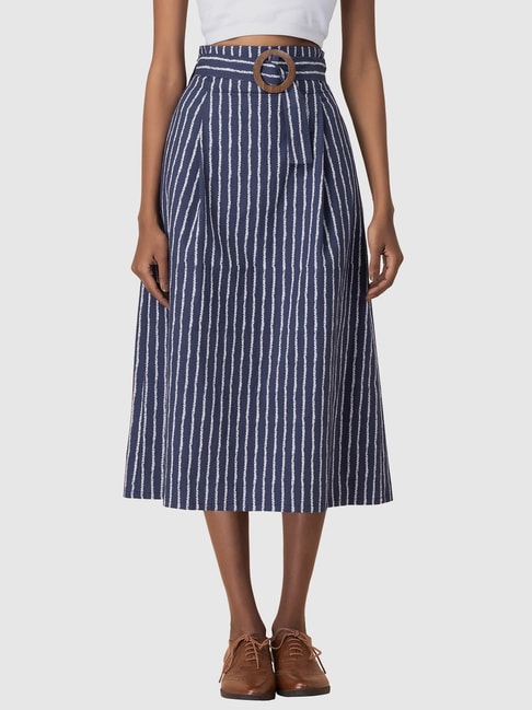 Indya Blue Cotton A-Line Striped Skirt Price in India