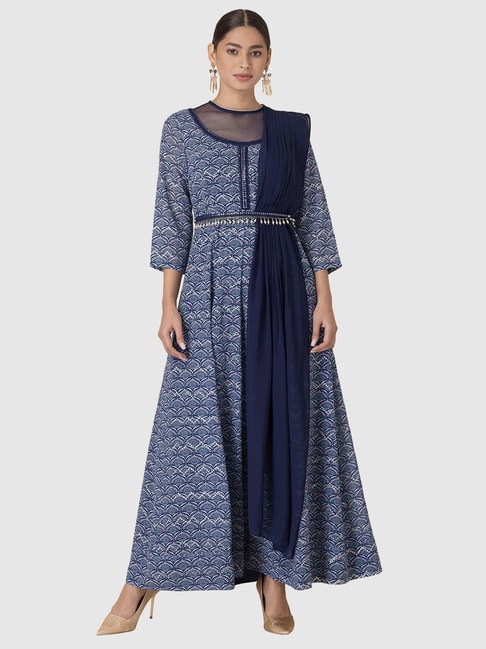 Indya Blue Embellished A Line Kurta With Dupatta Price in India
