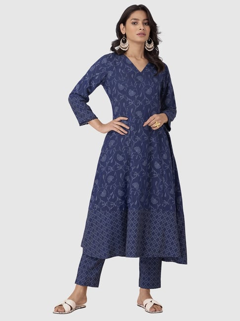 Buy Indya Blue Floral Print A Line Kurta for Women Online Tata CLiQ